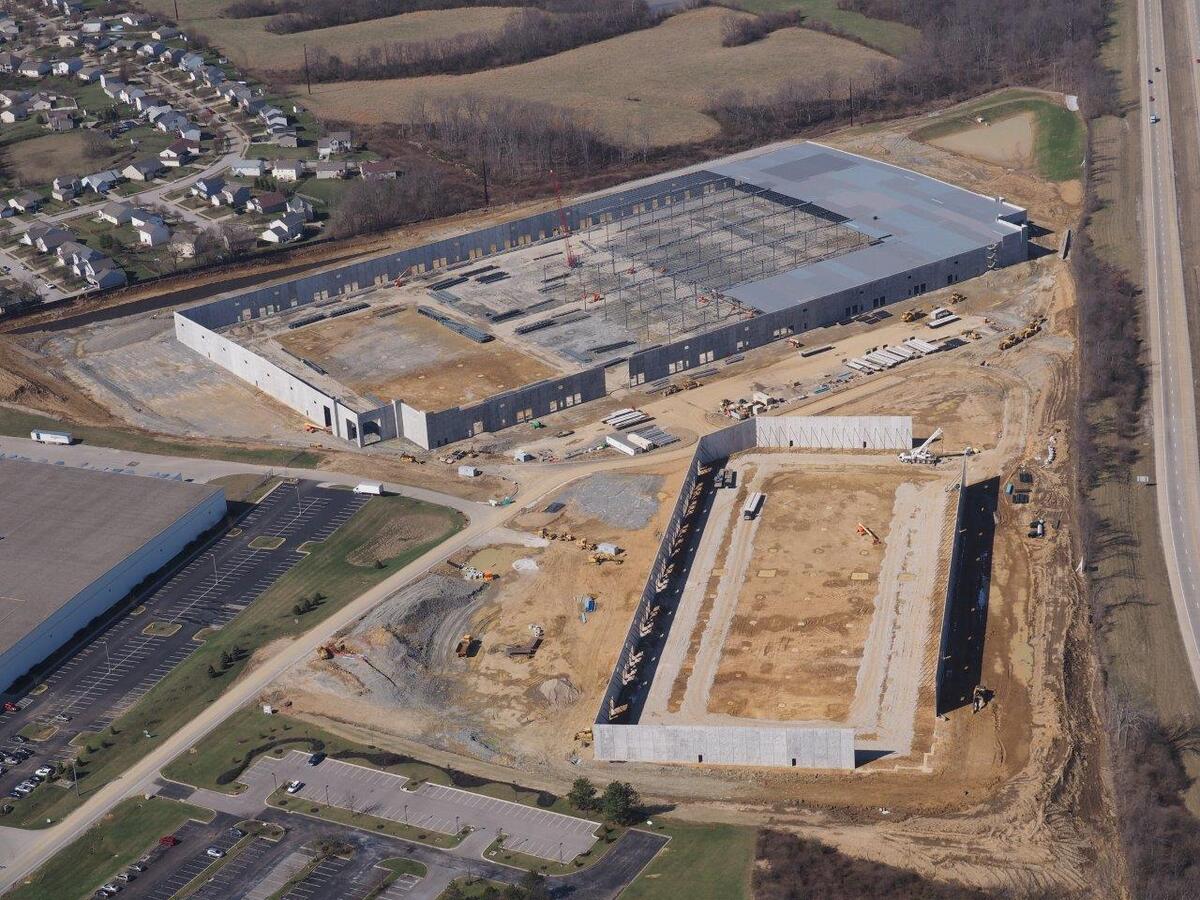 Aerial view of construction site for Hebron Logistics Center KY